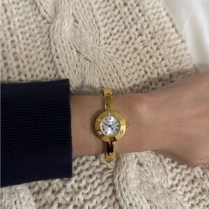 cute vintage gold watch bangle with white dial